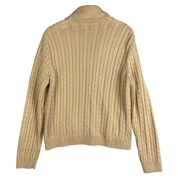 Lauren Ralph Lauren Beige Cable Knit Shawl Collar Cardigan Button Front Cotton‎ - Picture 2 of 7